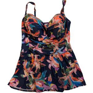 Swim Dress 22W One Piece Swimsuit Navy Floral Full Coverage No Wire Plus Size
